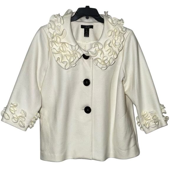 Ali Miles Swing Coat‎ Women Plus Size 1X White Wool A-Line Ruffles Pockets Artsy - Picture 1 of 11